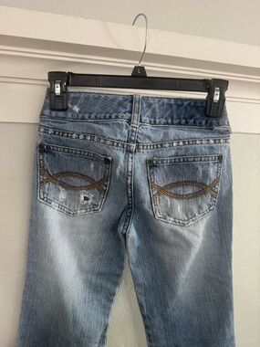 Vintage Abercrombie Light Blue Distressed Jeans with Embroidered Back Pockets